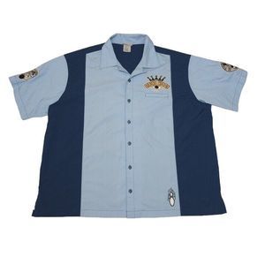 Walt Disney World Men's 2XL Shirt Button Up Bowling Strike Kings Blue‎ Vintage